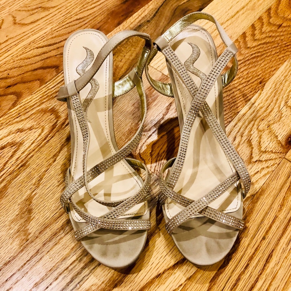 Nina Gold Satin Strappy Sandals Heels